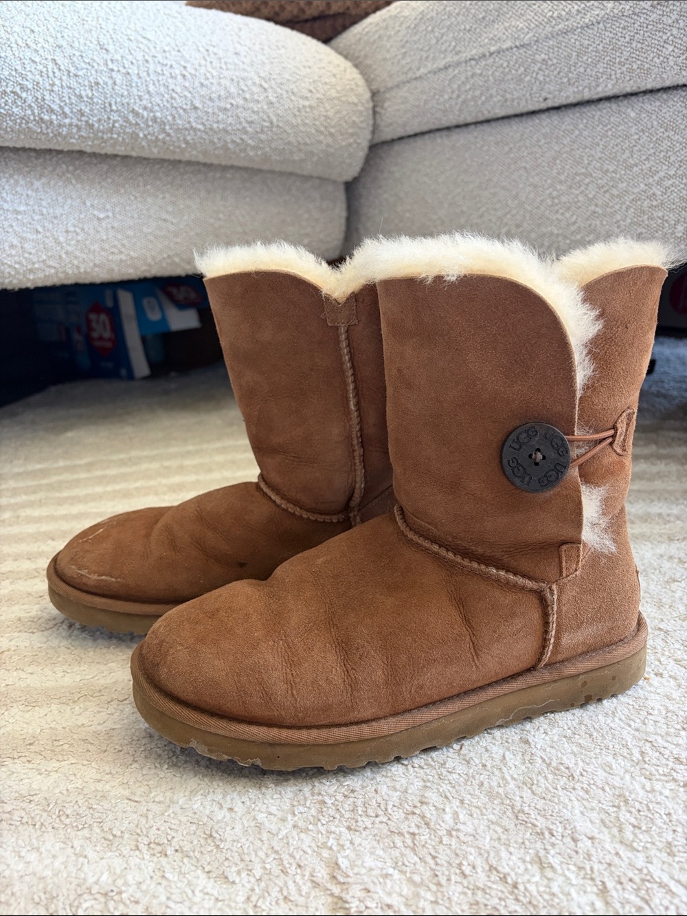 UGG Chestnut Suede Shearling Button Short Boot